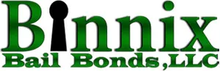 Logo for Binnix Bail Bonds, LLC; green text with a keyhole in the middle of the word, over the words 