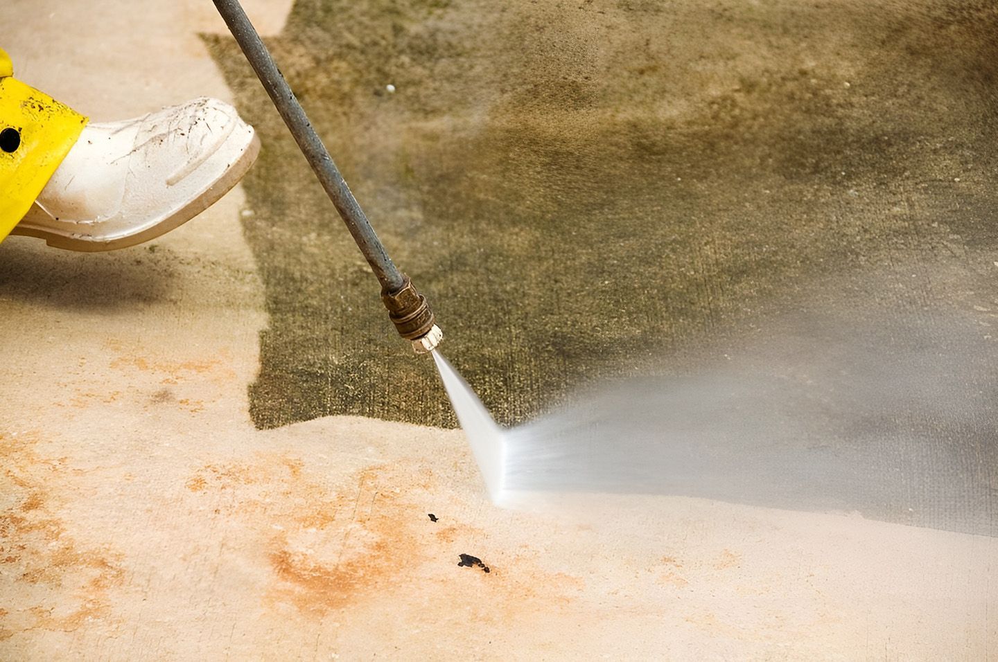Pressure Washing A Driveway With A Spray Wand