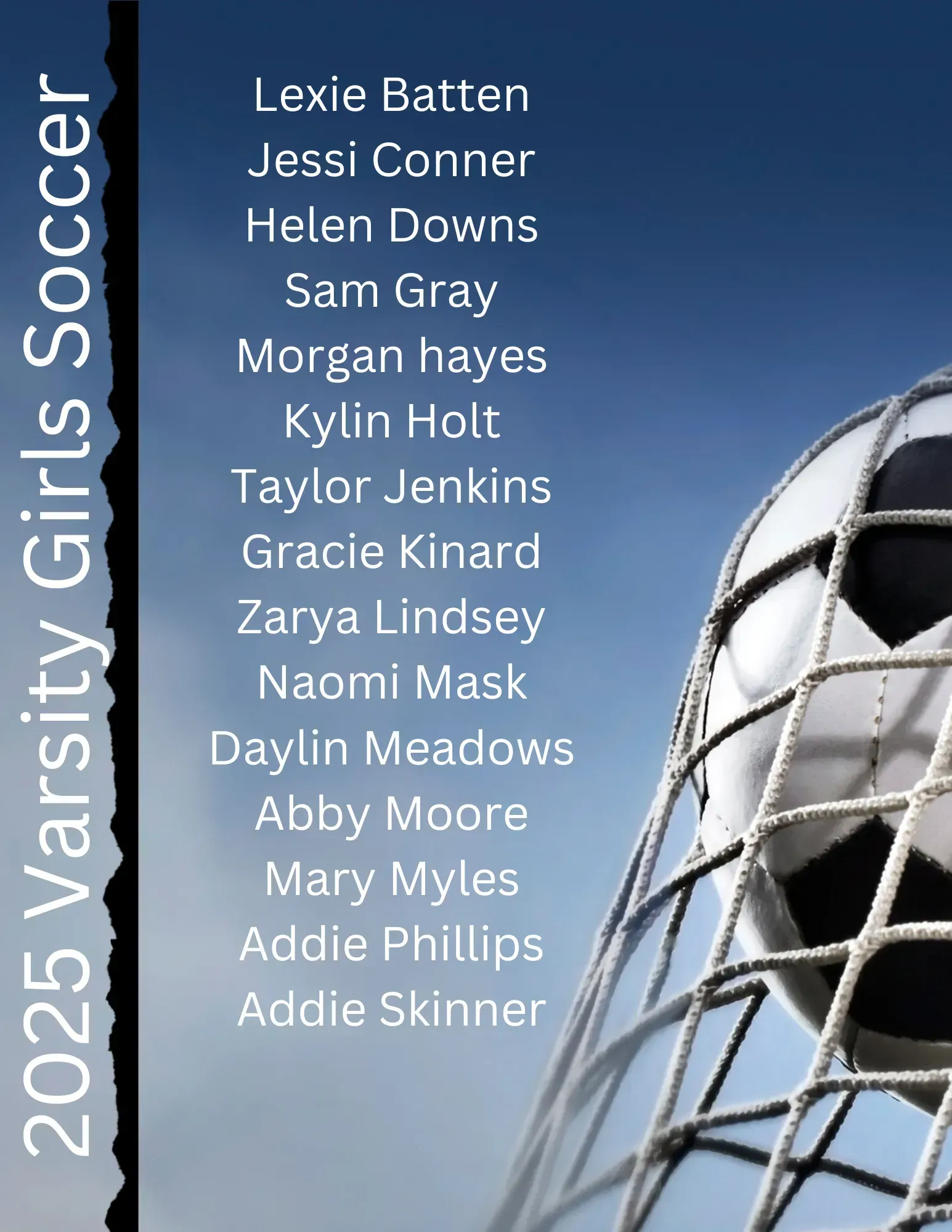 A poster for the 2024 varsity boys soccer team