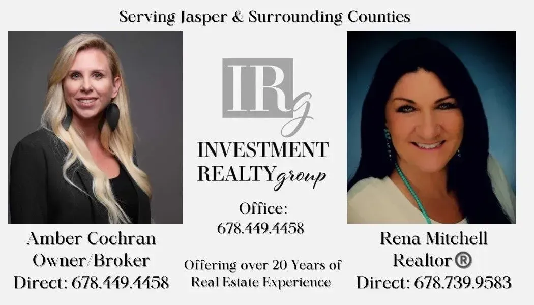 Two women are standing next to each other on a business card for investment realty group