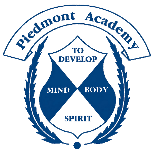 A blue and white logo for piedmont academy