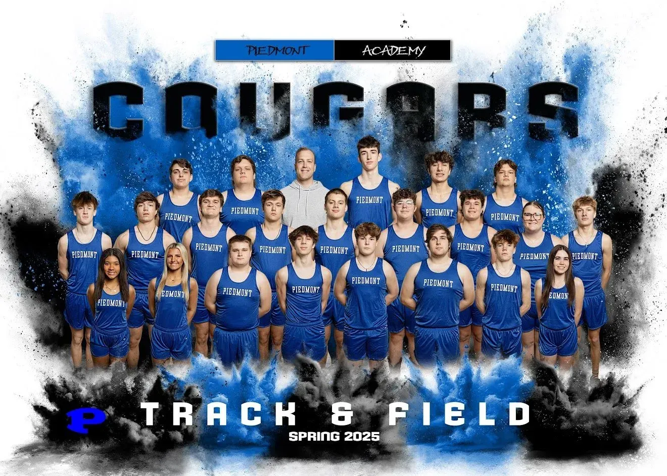 A group of people are posing for a picture in a gym.