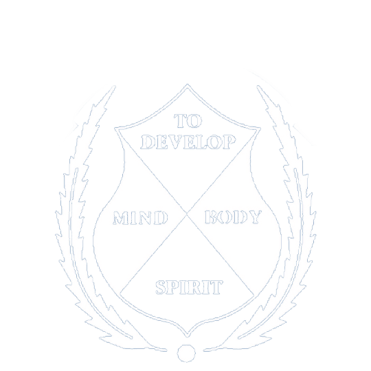 A white shield with the words `` to develop mind body spirit '' written on it.