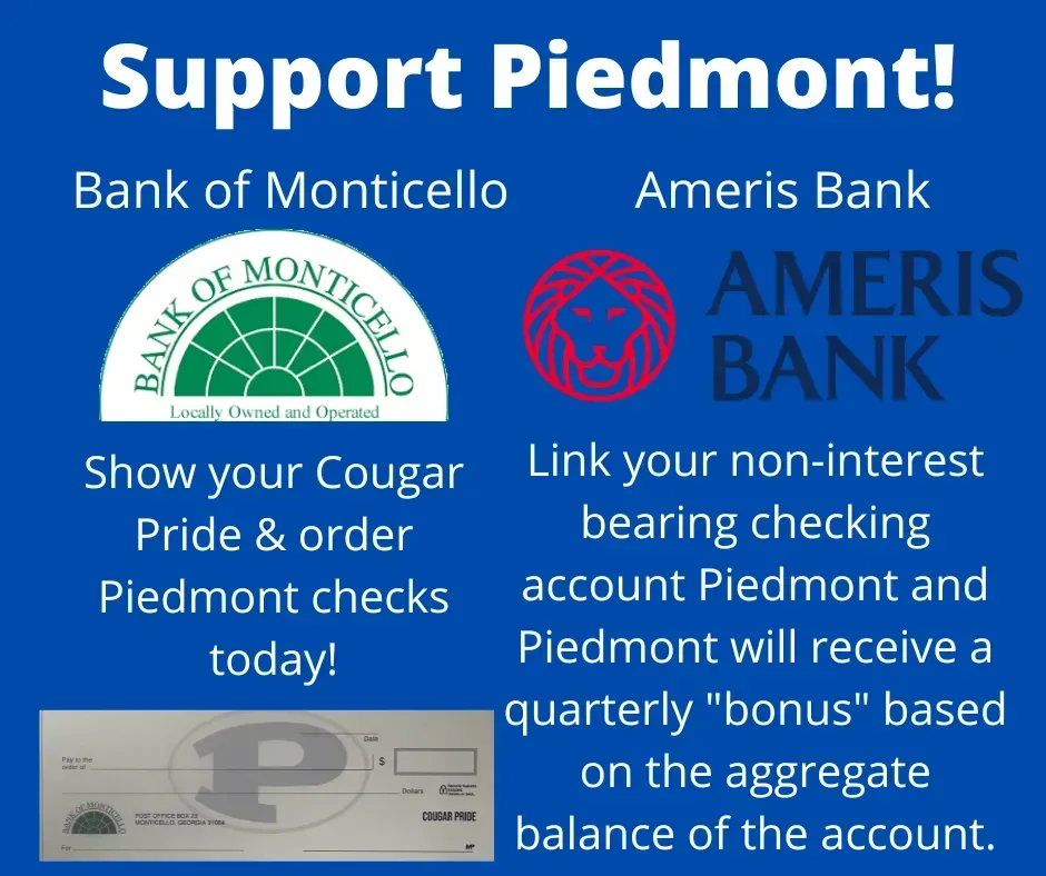 A blue sign that says support piedmont on it