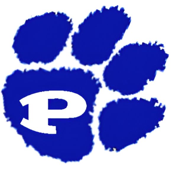 A blue paw print with the letter p on it
