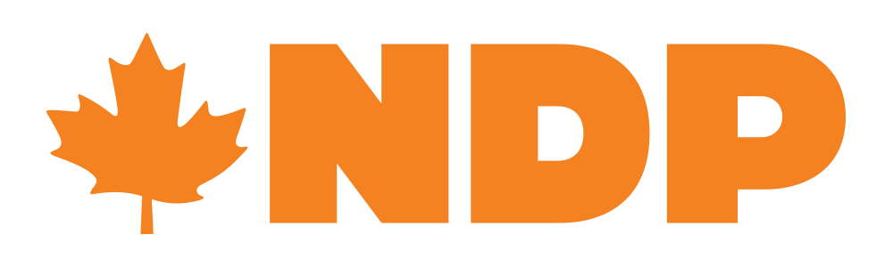 The ndp logo is orange with a maple leaf in the middle.