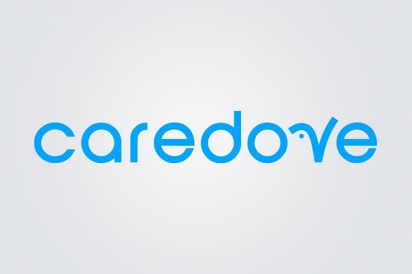 A blue caredove logo on a white background