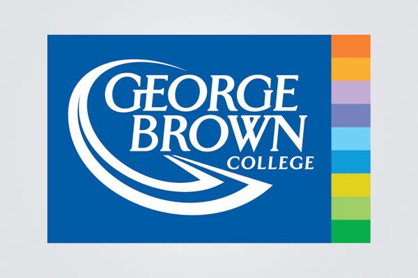 A blue and white logo for george brown college