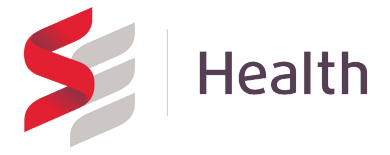 The logo for s health is a red and white s with the word health below it.
