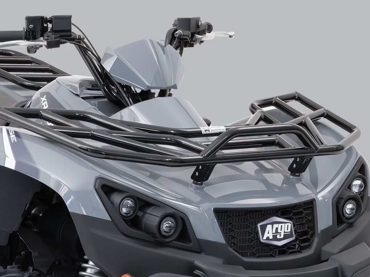 A front steel rack on a grey ATV.