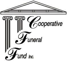 Logo for Cooperative Funeral Fund Inc. features a Greek temple design with text.