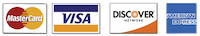 MasterCard, Visa, Discover, and American Express credit card logos.