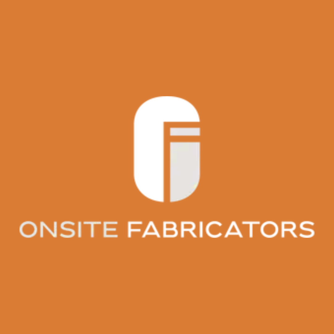 Onsite fabricators logo on an orange background