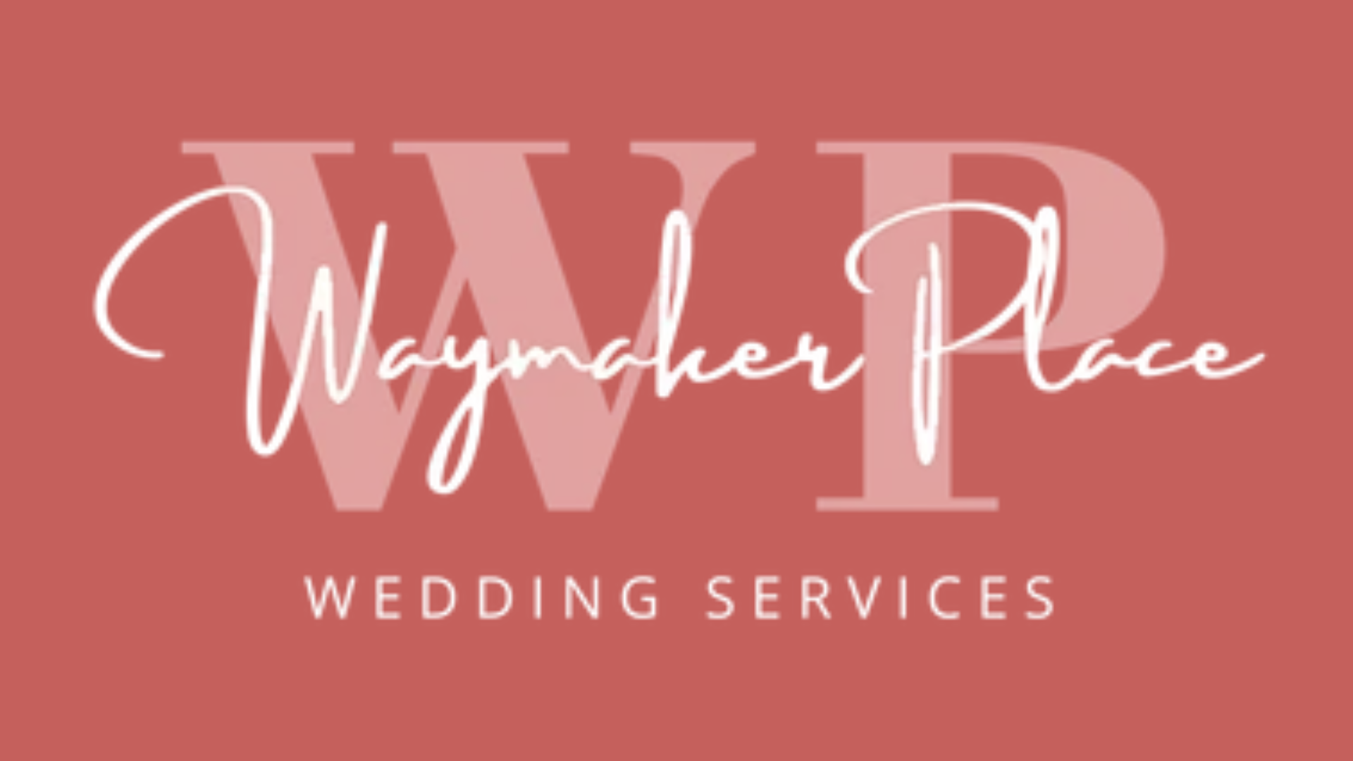 A logo for waymaker place wedding services on a red background
