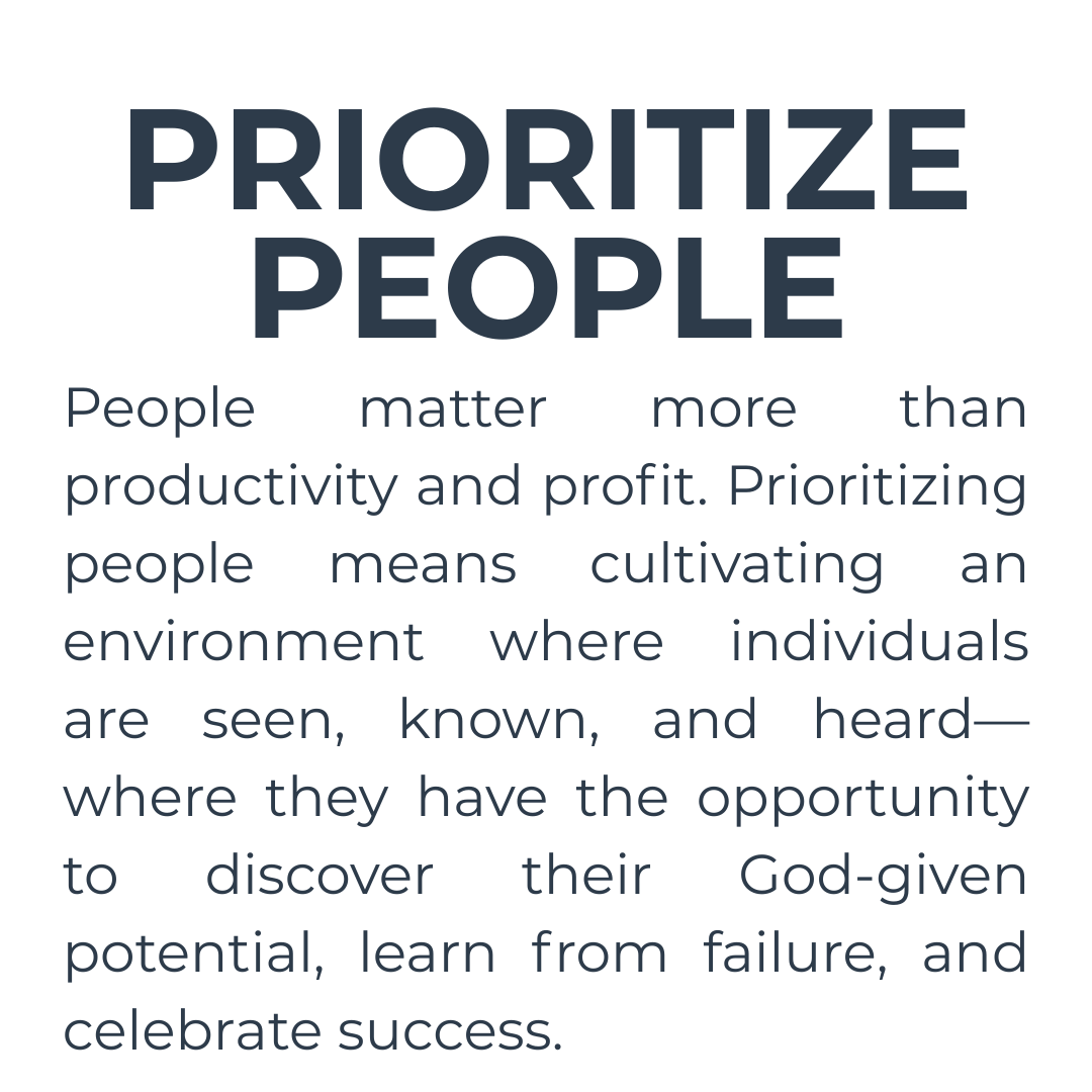 A quote about prioritizing people says that people matter more than productivity and profit.