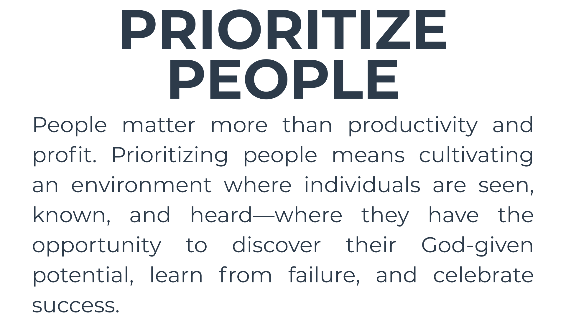 A poster that says ' prioritize people ' on it
