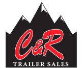 The logo for c & r trailer sales has a mountain in the background.