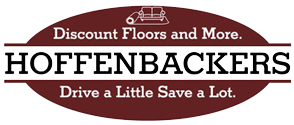 The logo for hoffenbackers discount floors and more drive a little save a lot.
