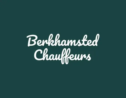 The logo for berkhamsted chauffeurs is on a dark green background.