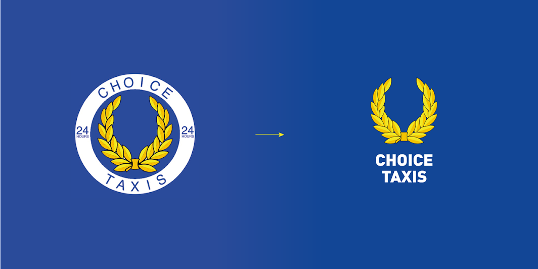 Two logos for choice taxis on a blue background