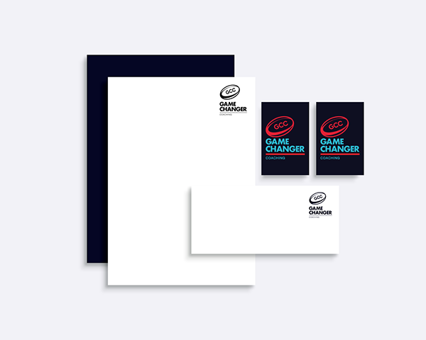 A set of envelope , letterhead , and business cards for a game launcher.