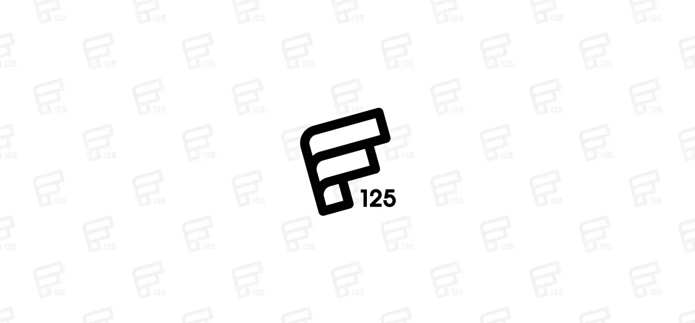 A black and white logo with the number 125 on a white background.