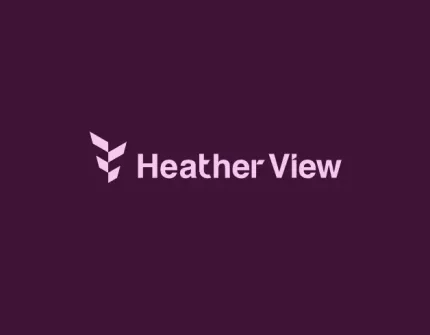 The heather view logo is on a purple background.