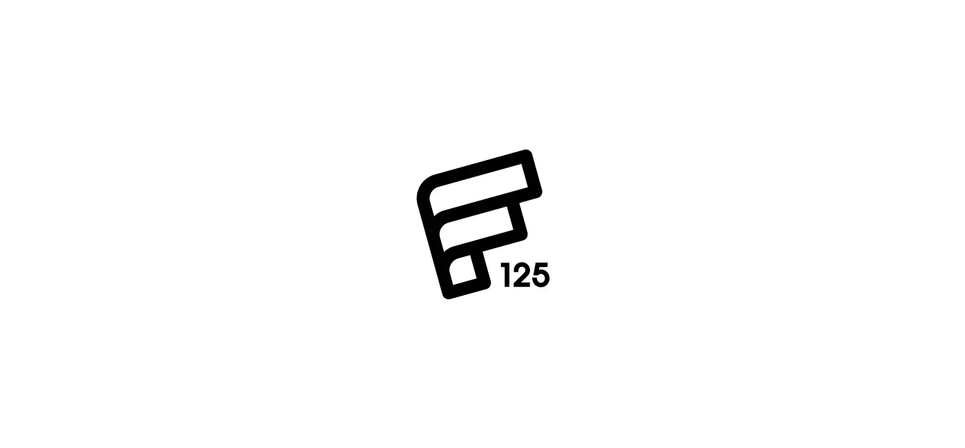 A black and white logo with the number 125 on a white background.