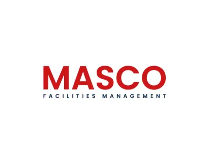The logo for masco facilities management is red and white on a white background.