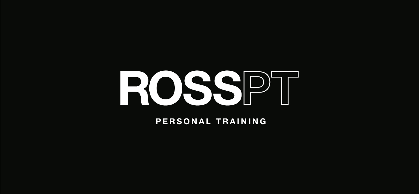 Ross pt personal training logo on a black background