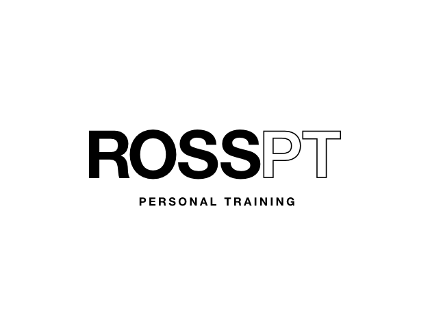 The logo for rosspt personal training is black and white.