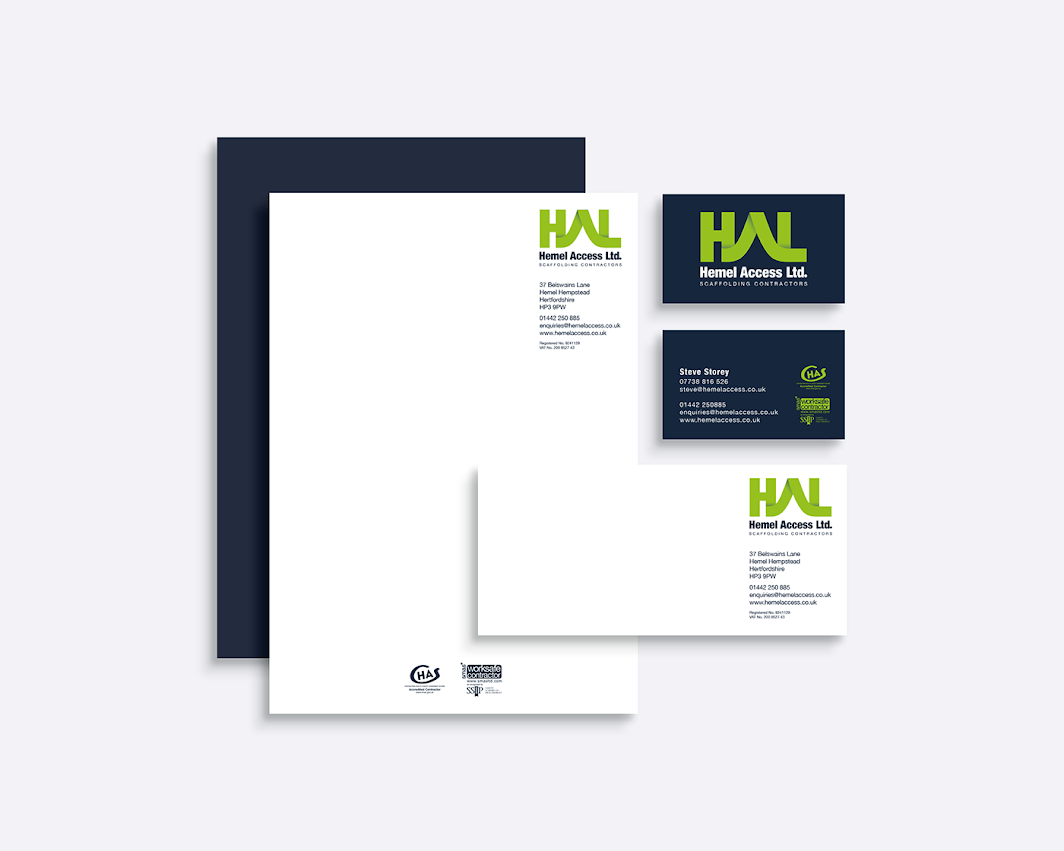 A set of business cards and a letterhead for hal