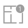 Gray outline icon with a small circle showing “1” in the top right corner
