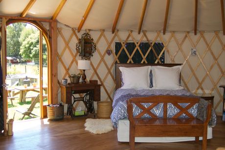 Interior yurt with bed and door for Glamping