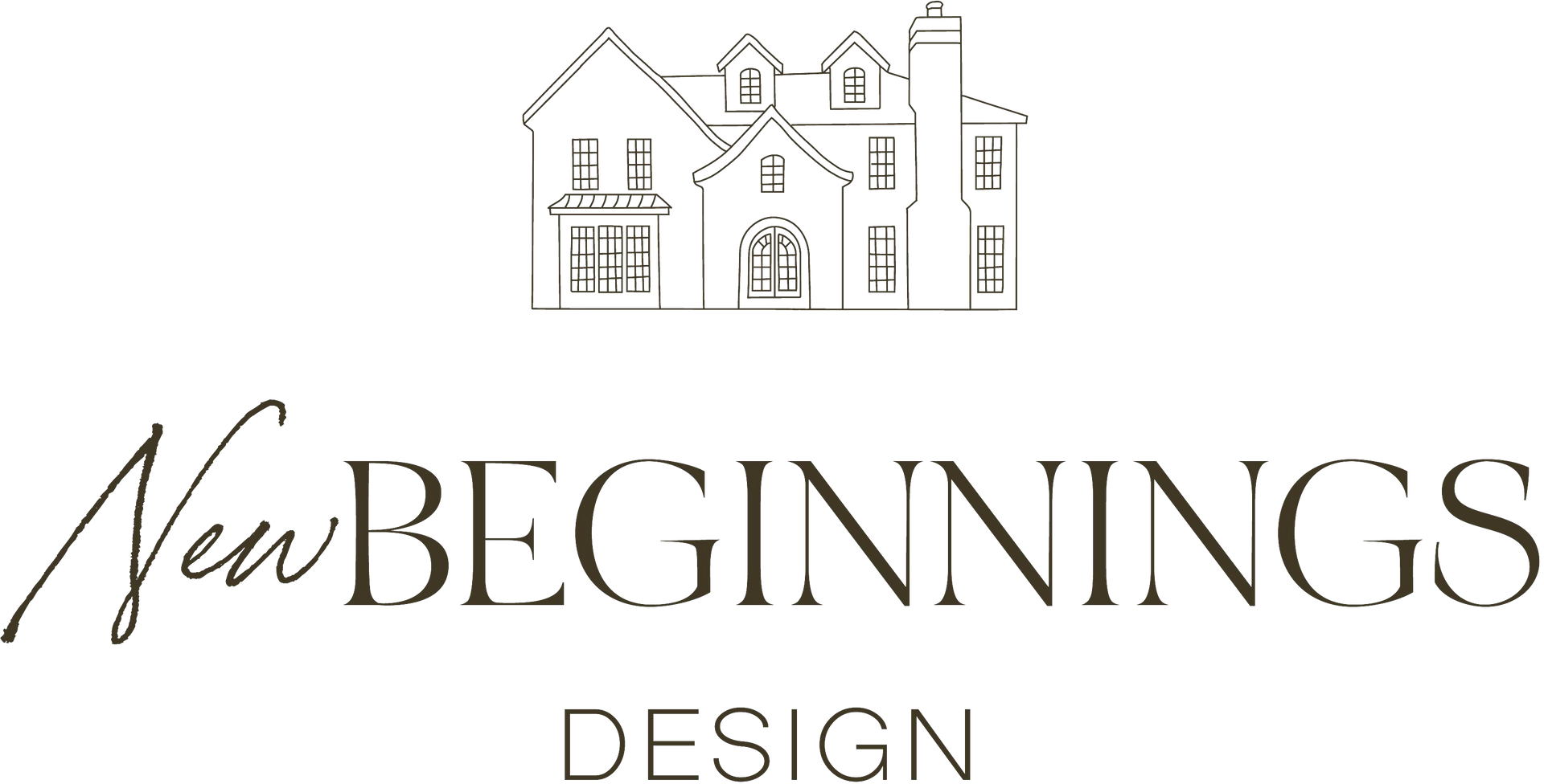 A logo for new beginnings design with a drawing of a house.