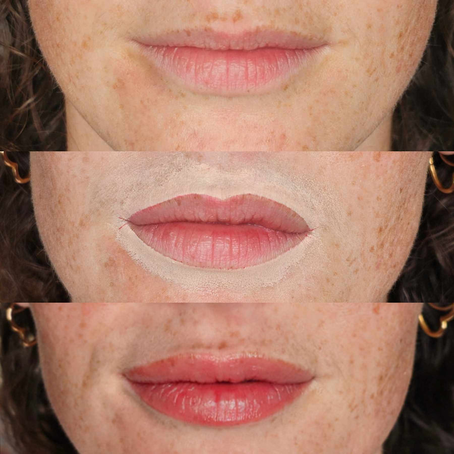 Lip mapping during lip blush procedure at Sublime 571, Waitoki
