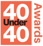Orange square with "40 Under 40 Awards" text and numbers 40.