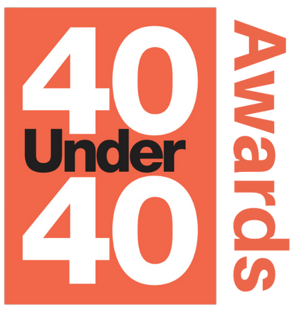 Orange square with "40 Under 40 Awards" text and numbers 40.