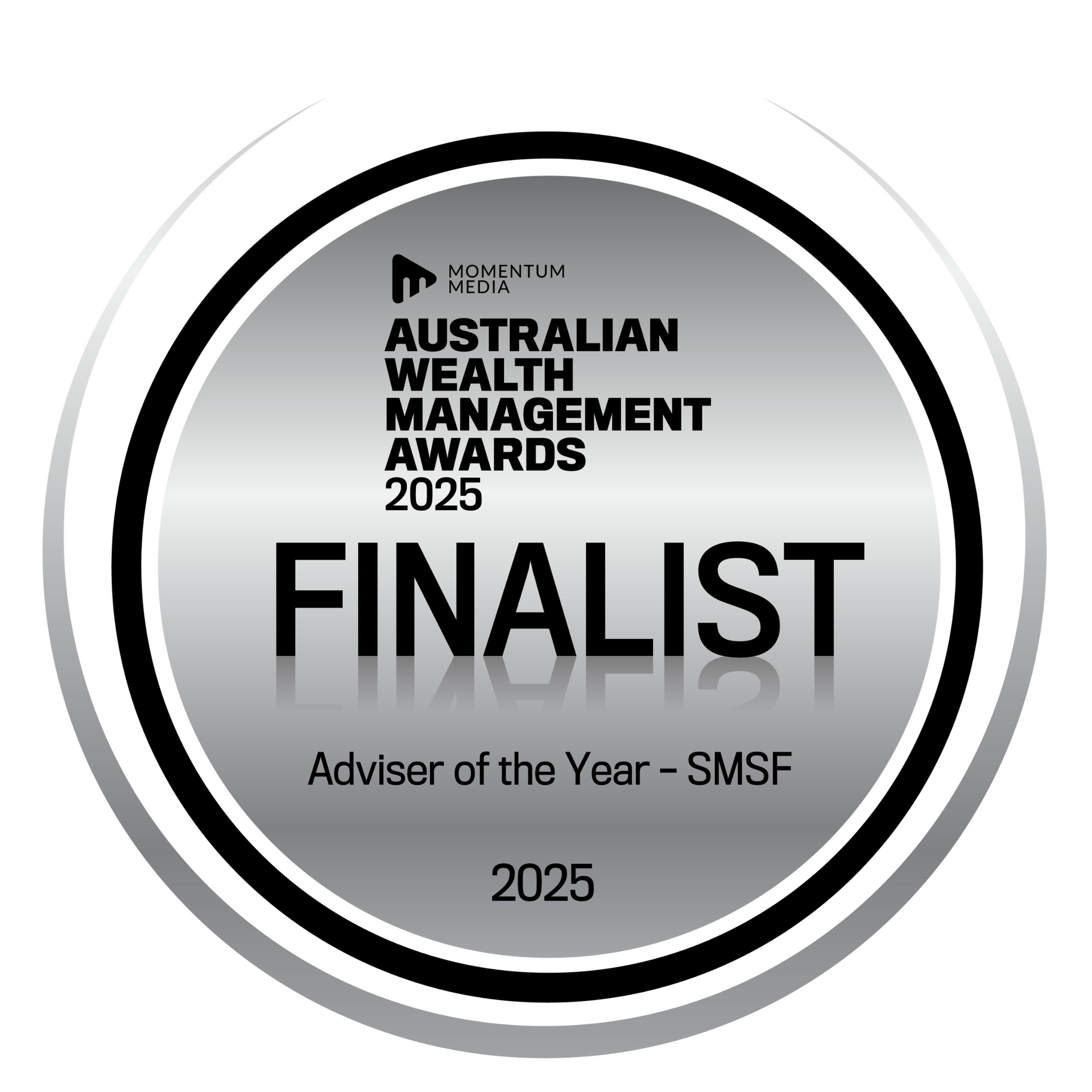 Award badge: Australian Wealth Management Awards 2025 Finalist for Adviser of the Year - SMSF.