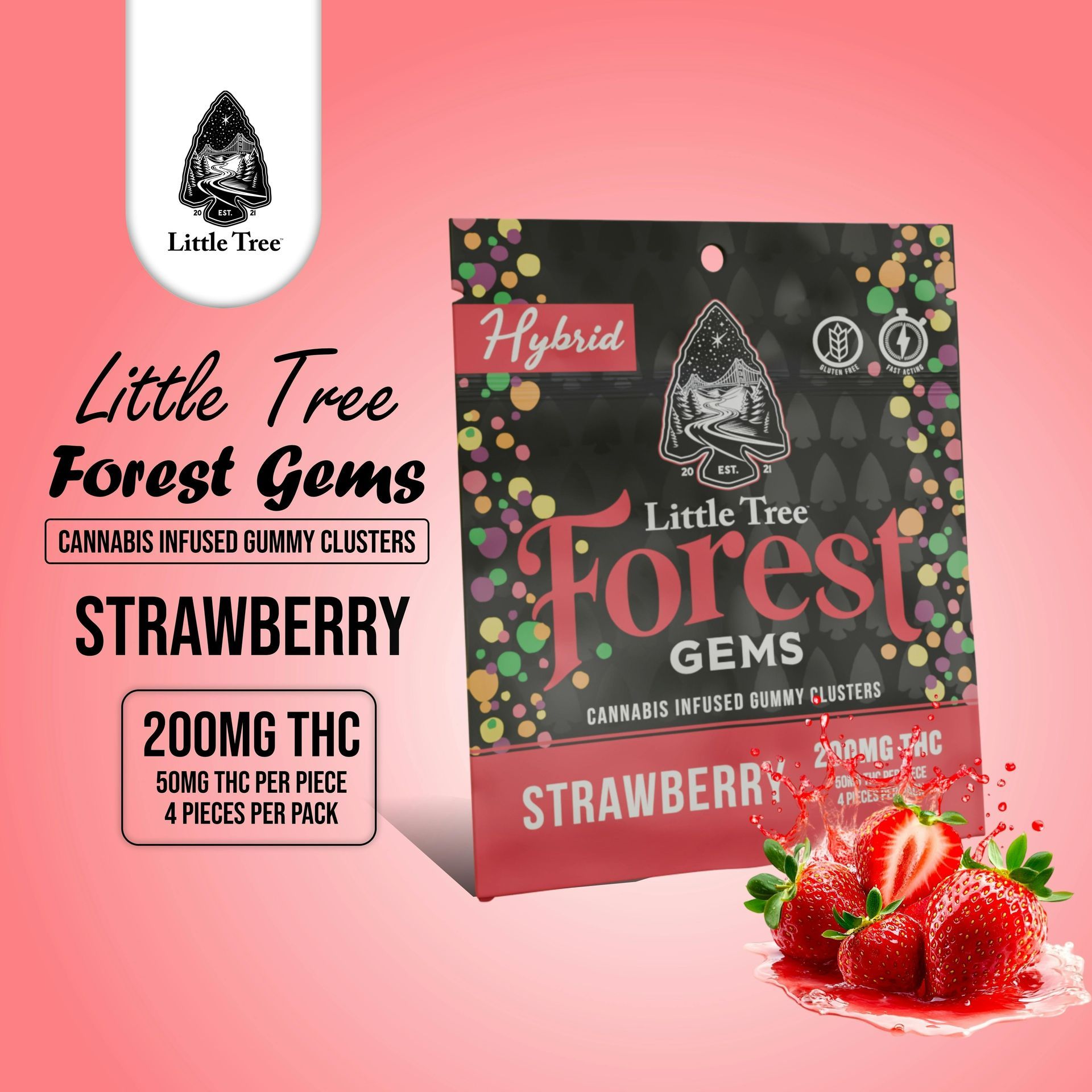 Package of Little Tree Forest Gems strawberry cannabis gummies, 200mg THC.