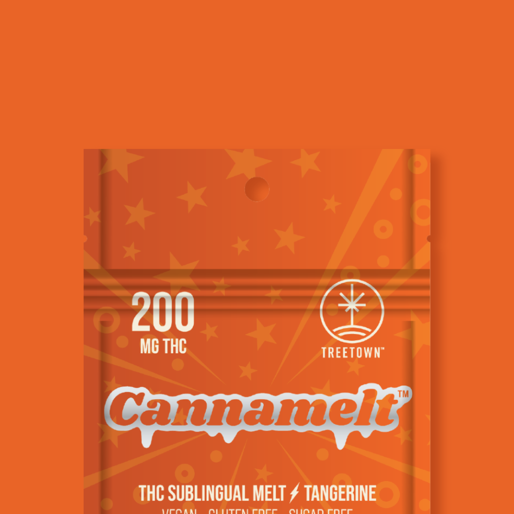 Orange package of CannaMelt edible; features 200 mg THC.