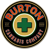 Burton Cannabis Company logo with a green cross inside a gold and black circle.
