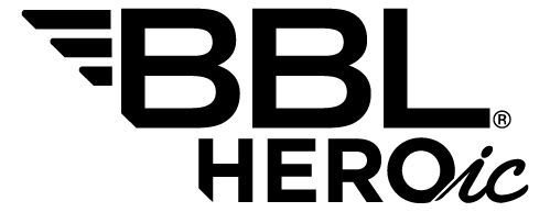 A black and white logo for bbl heroic on a white background.