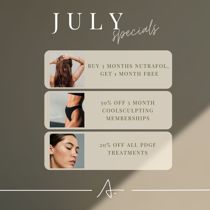 A poster for july specials with a woman 's face