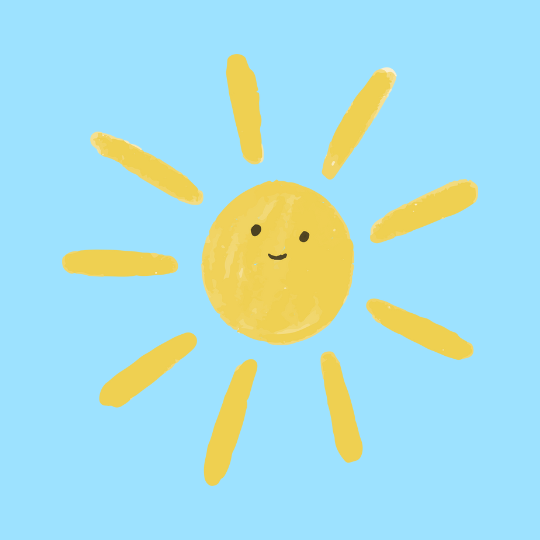 A drawing of a smiling sun on a blue background.