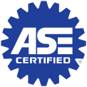 ASE Certified blue gear-shaped logo with white text