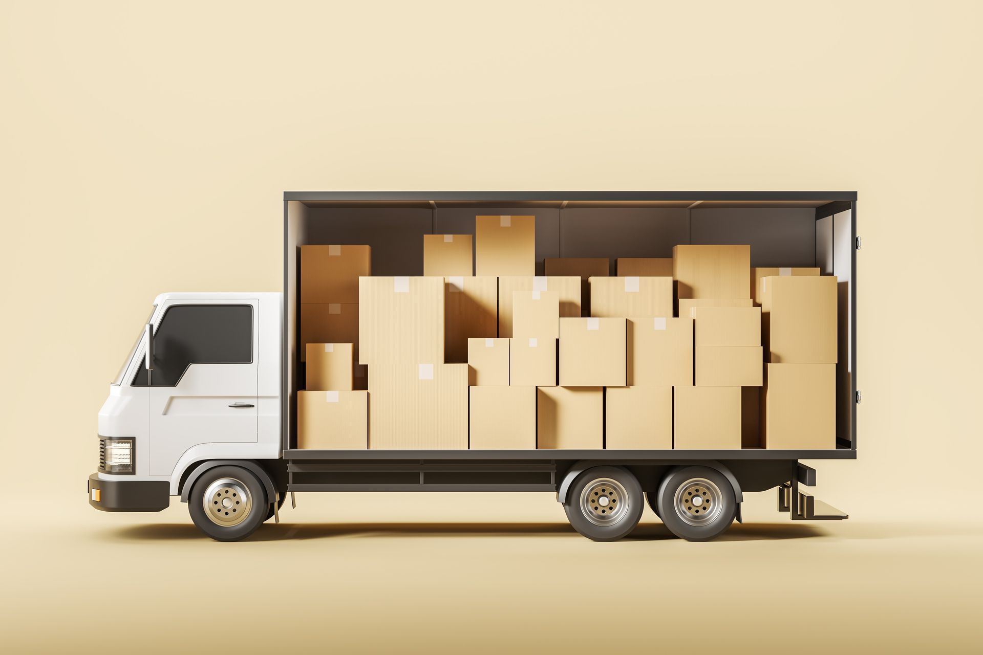 A truck full of carton boxes and shipping goods, showcasing a truck shipping service.