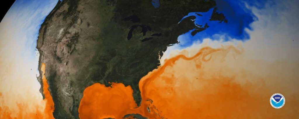 A painting of the earth with a national oceanic and atmospheric administration logo