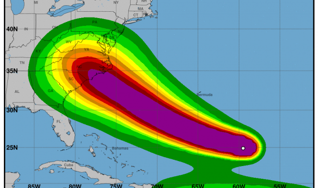 A map of the united states showing a hurricane coming in