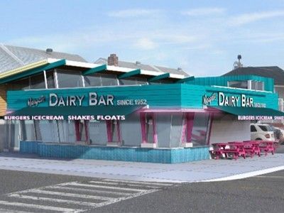 A dairy bar that sells ice cream shakes and floats